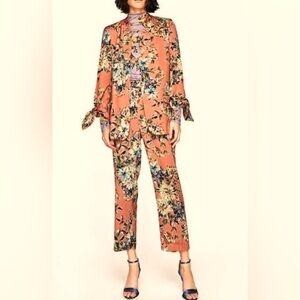 ZARA XS floral tie sleeve blazer and matching trousers co ord—NWT Set❣️